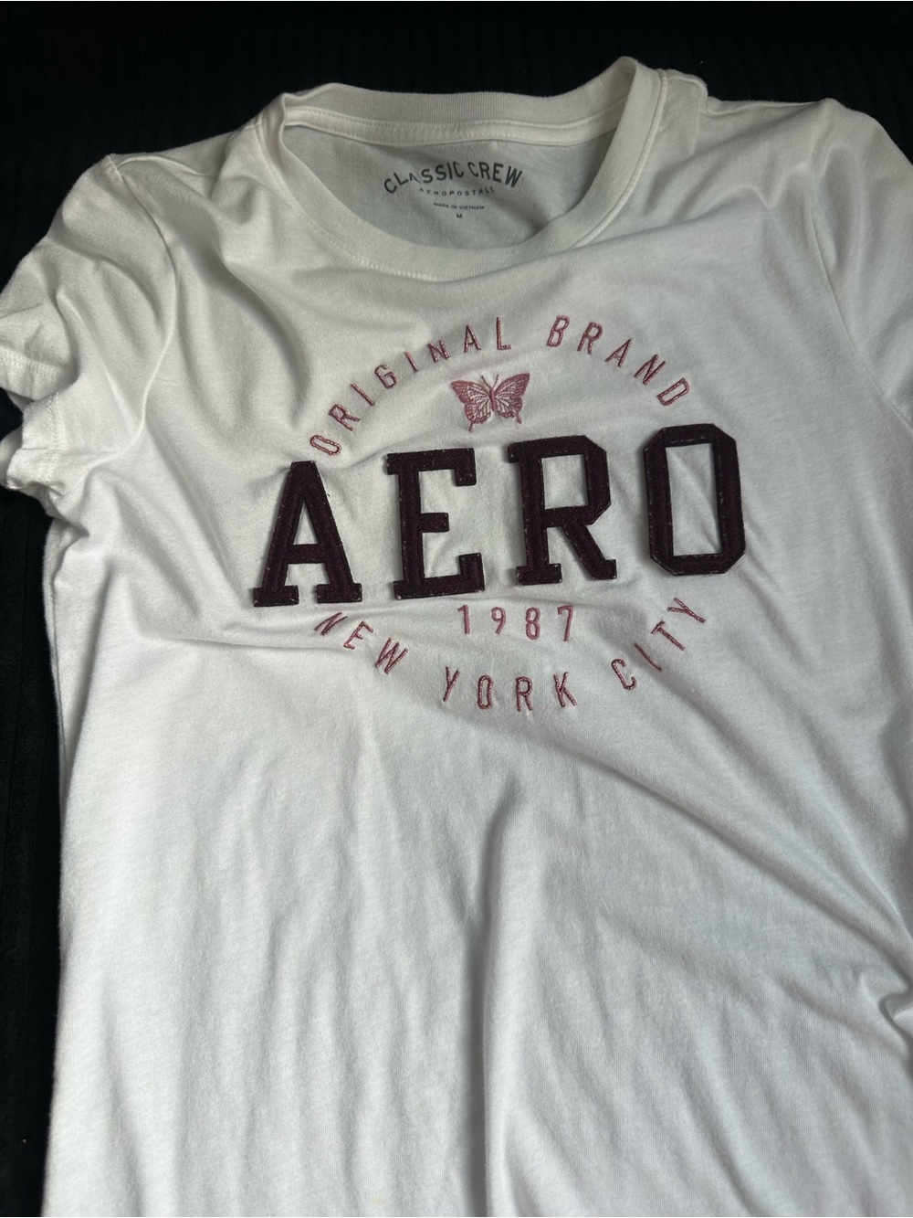 Aeropostale White Tee with Burgundy Logo